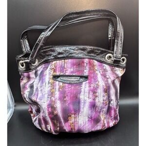 Kathy Van Zeeland Shoulder Purse‎ Purple Pink Stripe Bling Buckle Y2K
